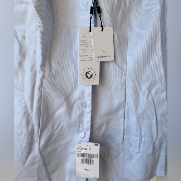 NWT - Seidensticker Blue Twill Chalice Blouse - Size DE36 - Picture 6 of 6